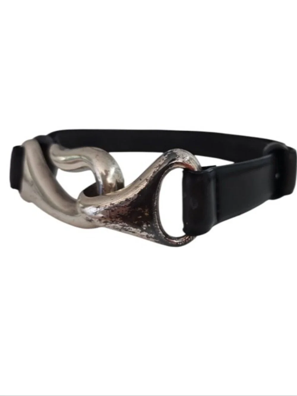 Vintage Black Leather Belt Silver Hook Buckle Adjustable Avant Garde Y2K